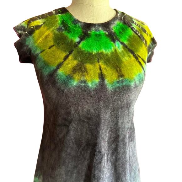 Womens Dress Size Small Grey Tie Dye Rainbow Colorful Colorburst Hippie Burner - Picture 2 of 8
